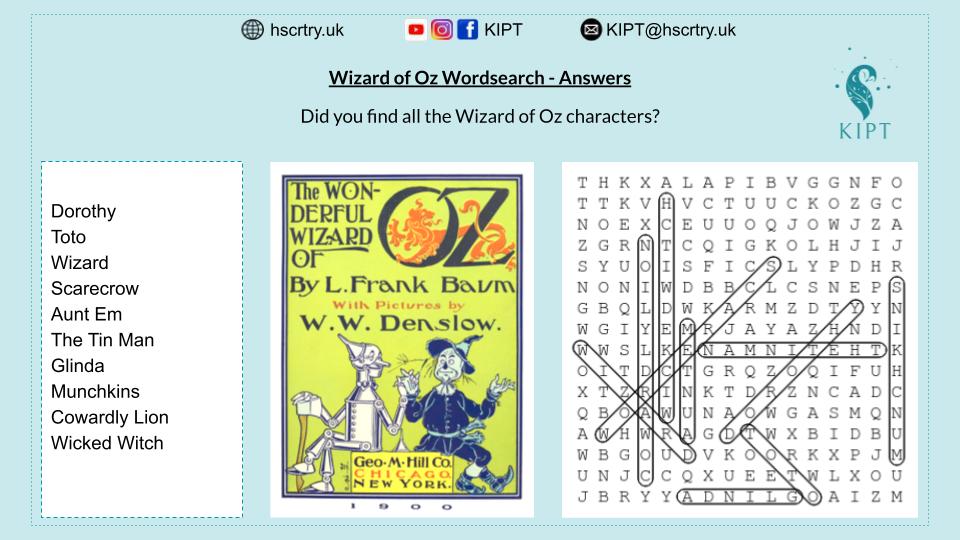 Wizard of Oz wordsearch ans