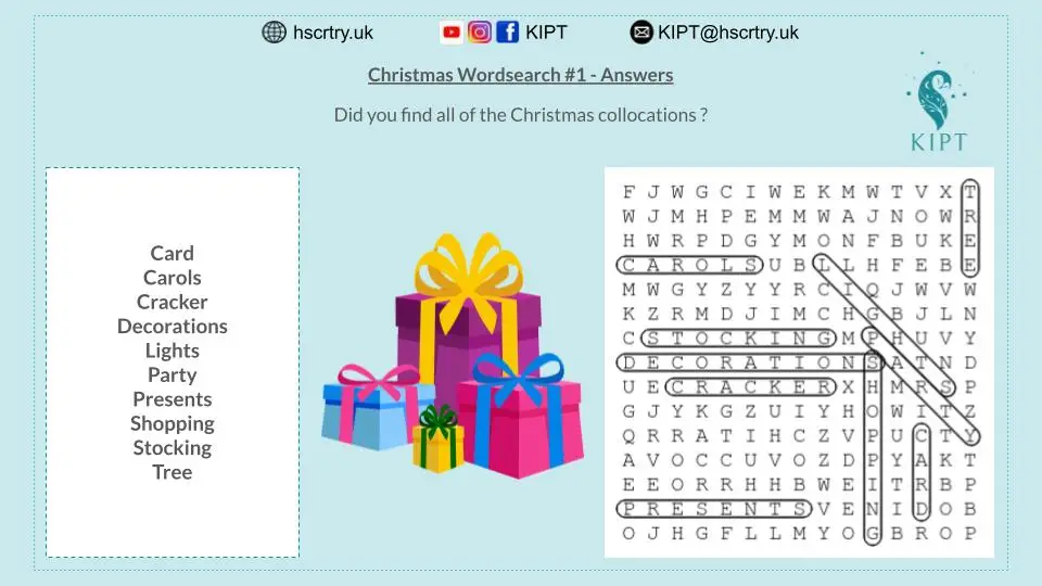 Christmas wordsearch #1 answers