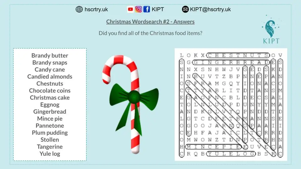 Christmas wordsearch #2 answers