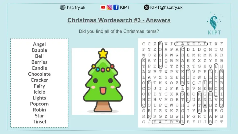 Christmas Wordsearch #3 answers